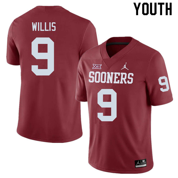 Youth #9 Brayden Willis Oklahoma Sooners College Football Jerseys Sale-Crimson